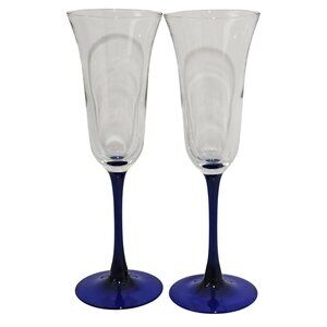 2 Cristal D'Arques Americana Blue Champagne Glasses 8.5" flared Luminarc